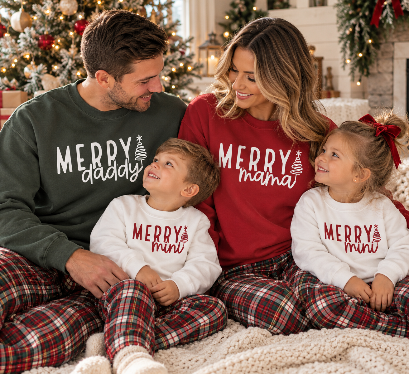 Merry Mama, Merry Daddy & Merry Mini Matching Christmas Crewnecks – Family Holiday Sweatshirts