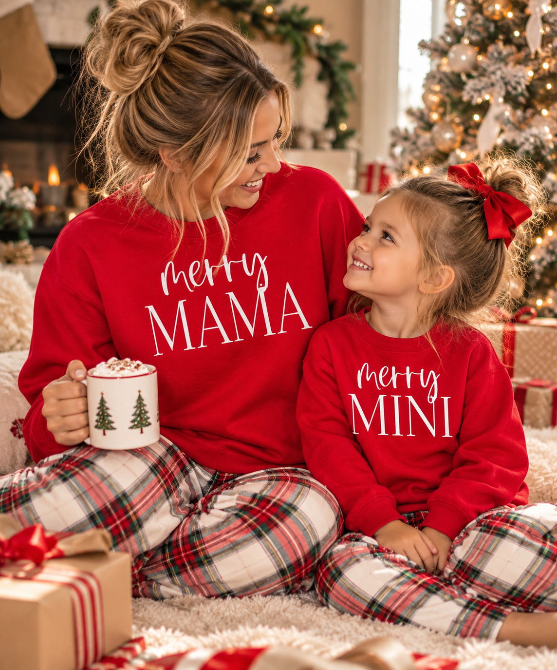 Merry Mama Merry Mini Matching Christmas Sweatshirts, Mom and Daughter Matching Crewnecks, Red Christmas Family Outfits, Mommy and Me