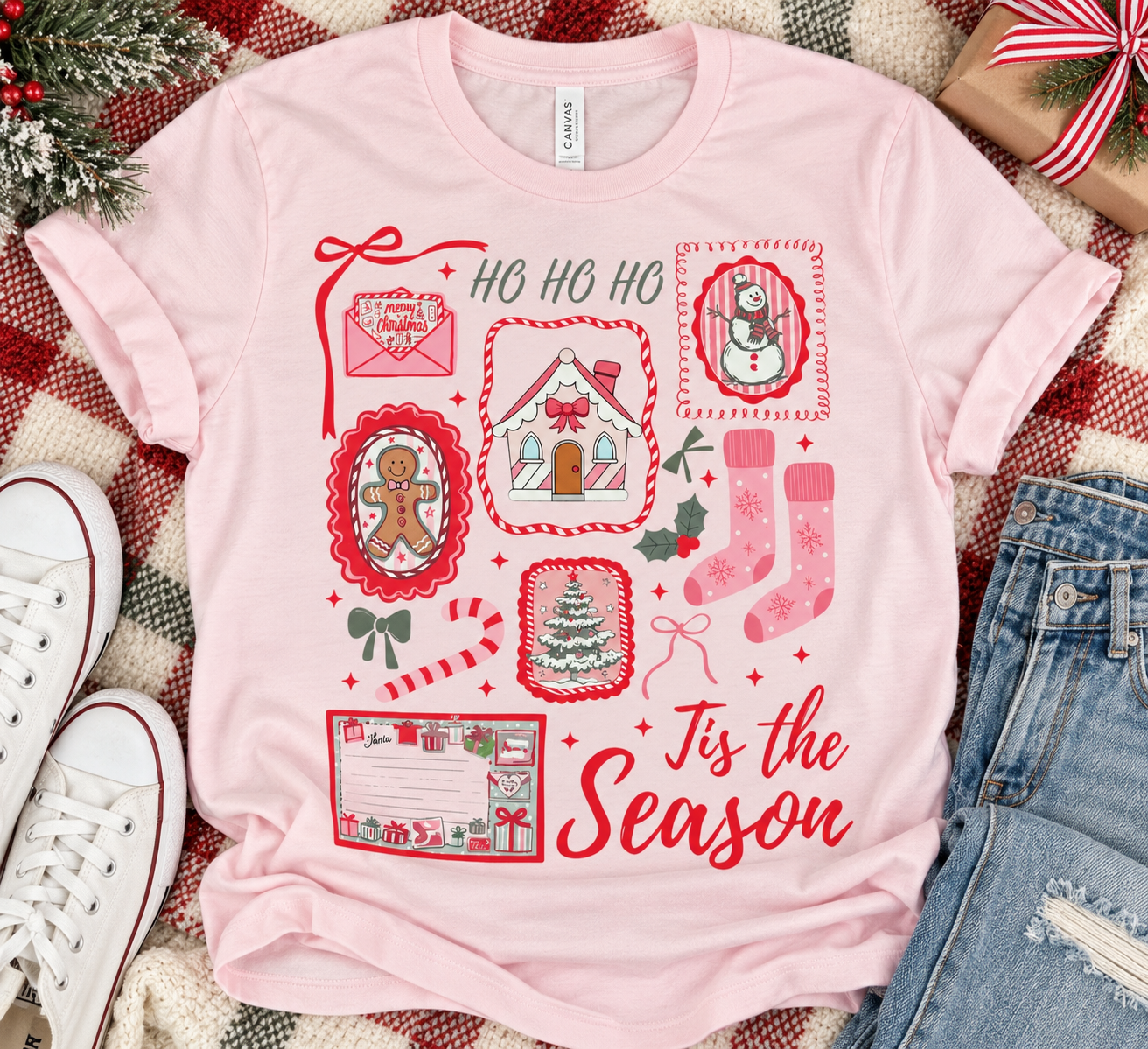 Light Pink Christmas Collage Tis The Season T-Shirt