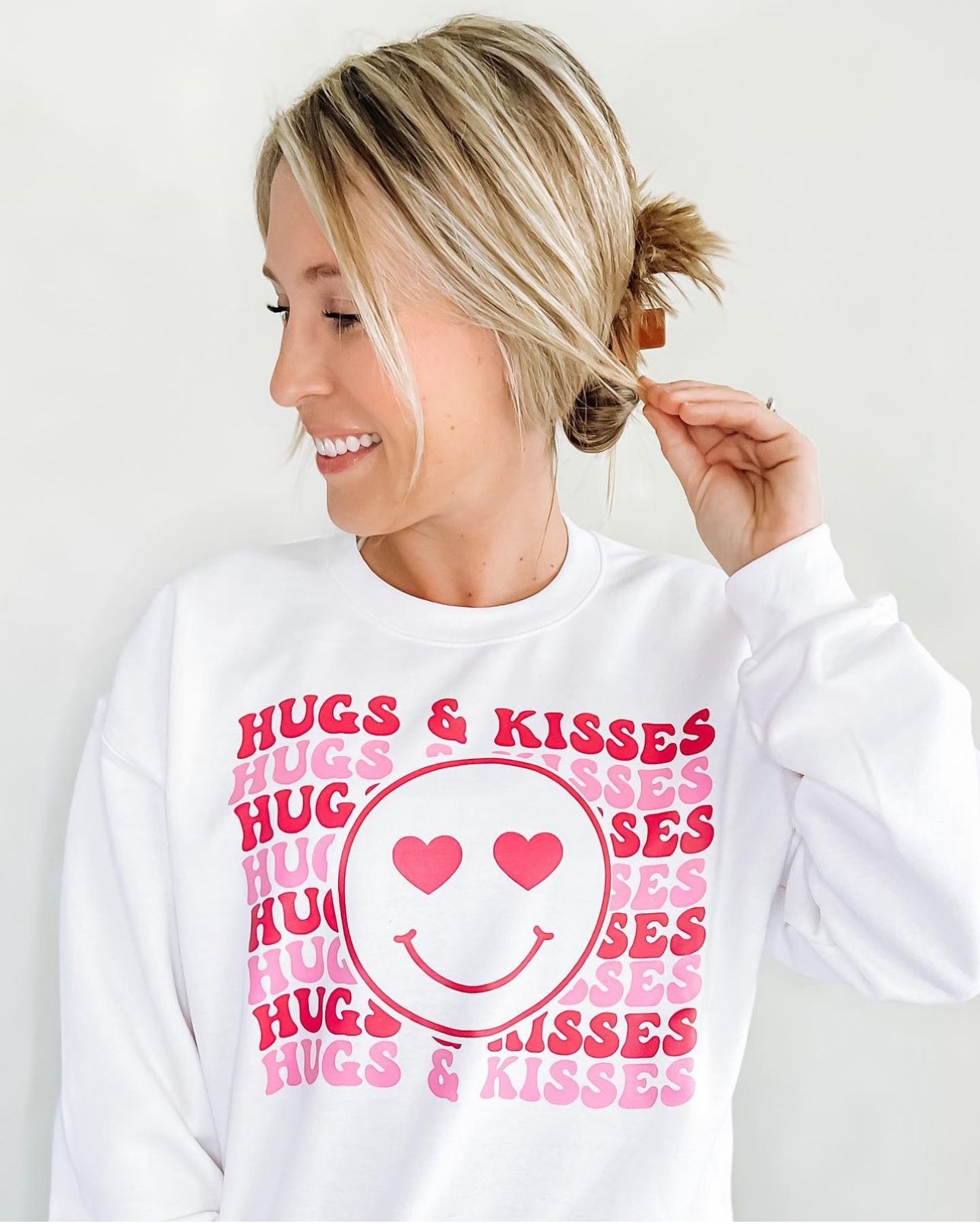 Hugs & Kisses White Valentines Day Crewneck