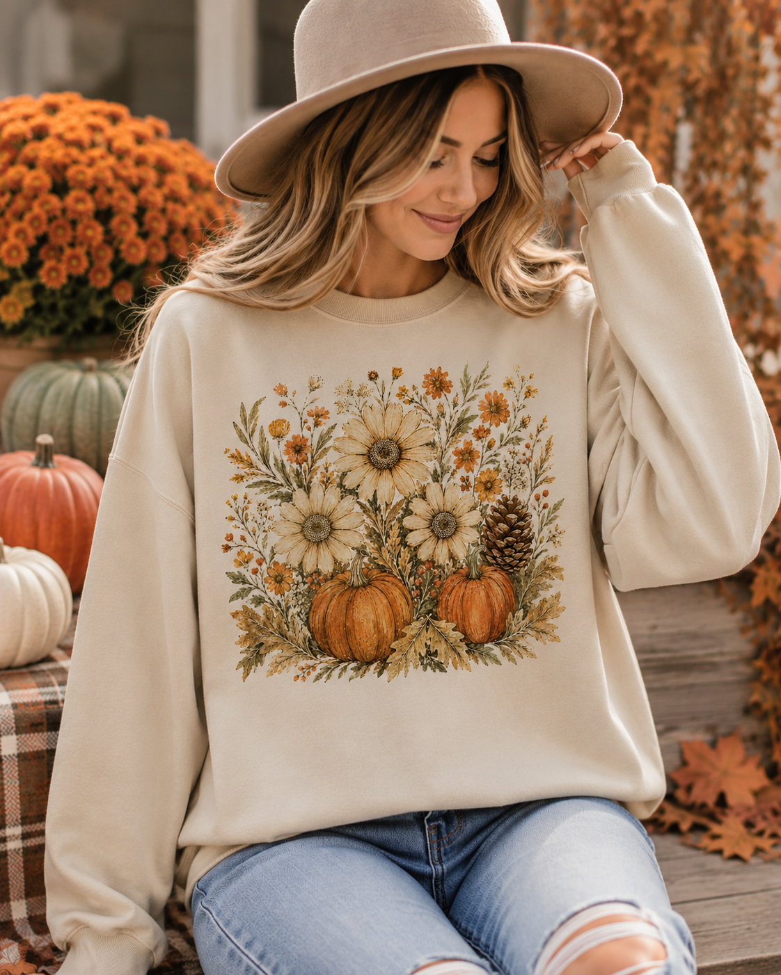 Pumpkin Floral Sweatshirt | Fall Floral Crewneck | Pumpkin & Sunflower Sweatshirt | Vintage Autumn Shirt | Cozy Fall Outfit | Pumpkin Patch