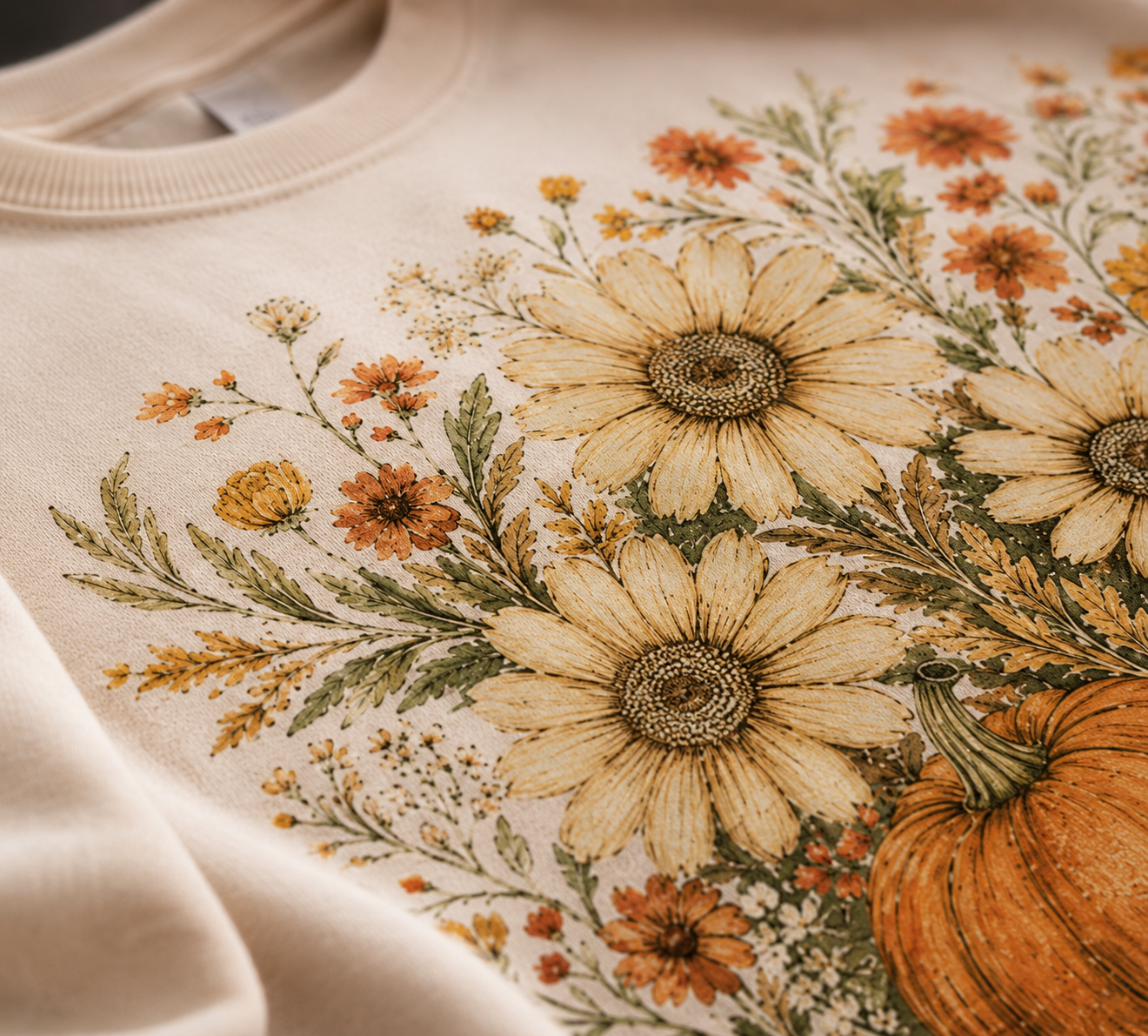 Pumpkin Floral Sweatshirt | Fall Floral Crewneck | Pumpkin & Sunflower Sweatshirt | Vintage Autumn Shirt | Cozy Fall Outfit | Pumpkin Patch
