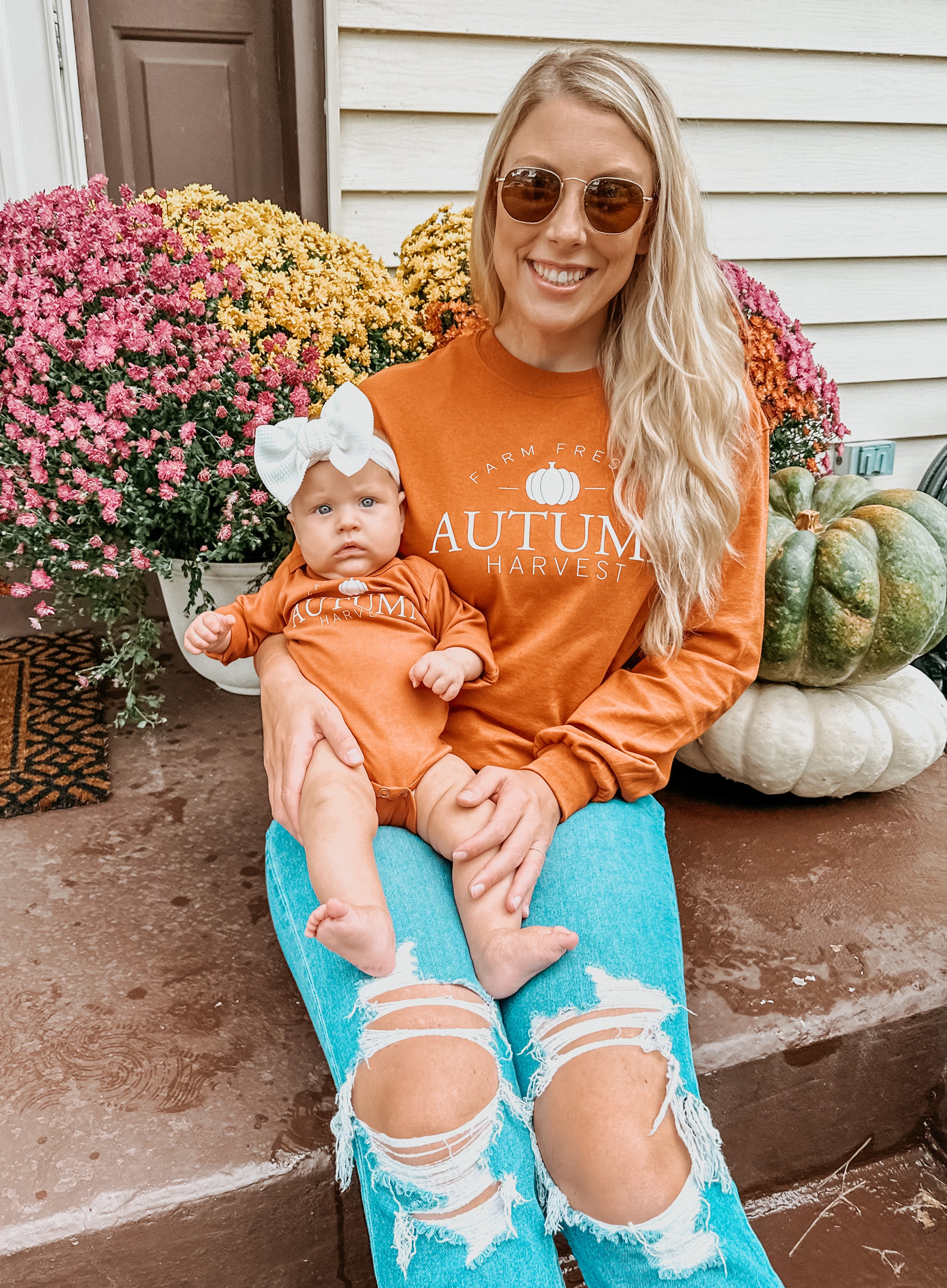 Fall Farm Fresh Pumpkin Matching Mommy and Me Long Sleeve Tees