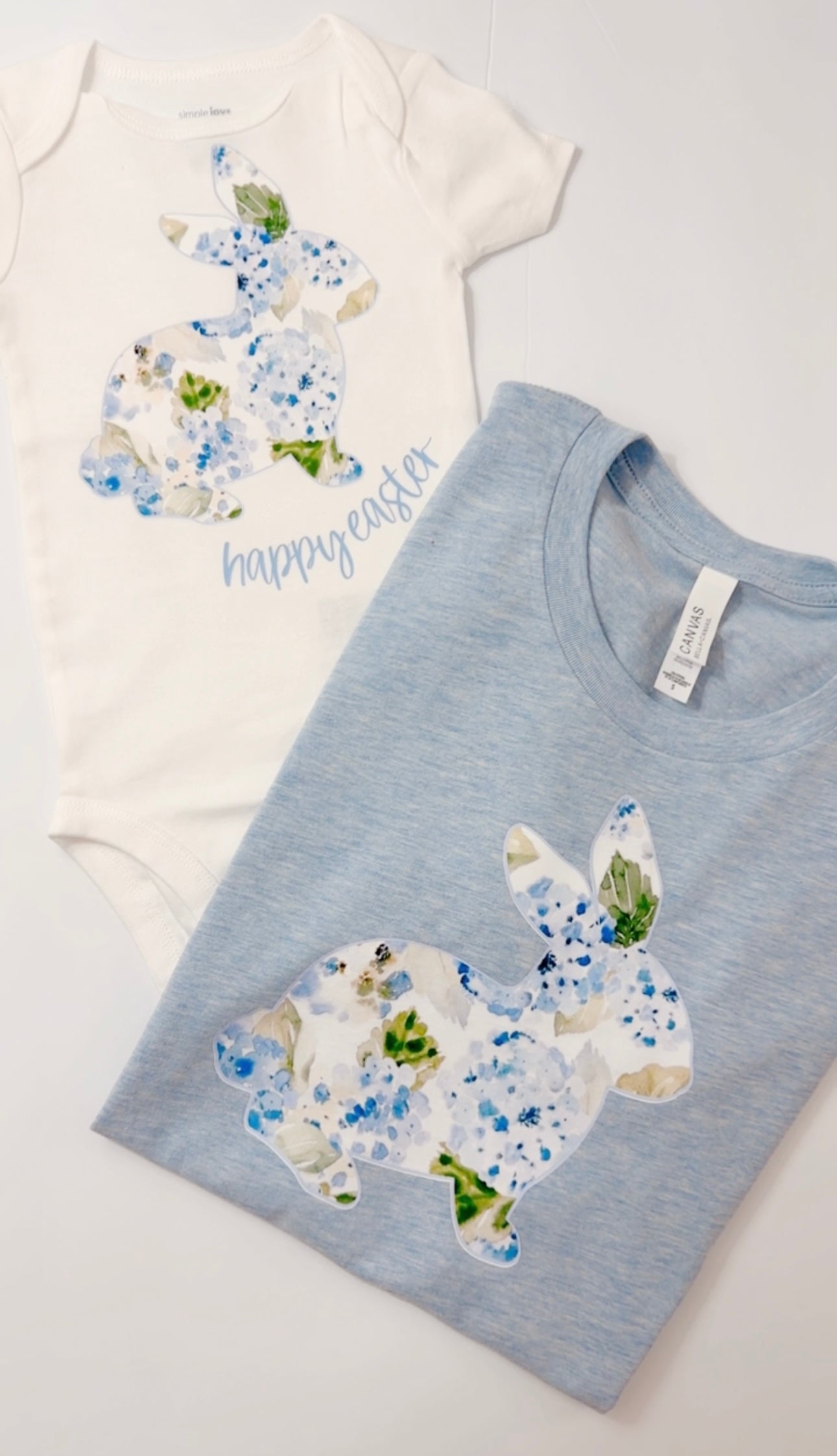 Mommy and Me Spring Floral Easter Matching Blue T-Shirt Set
