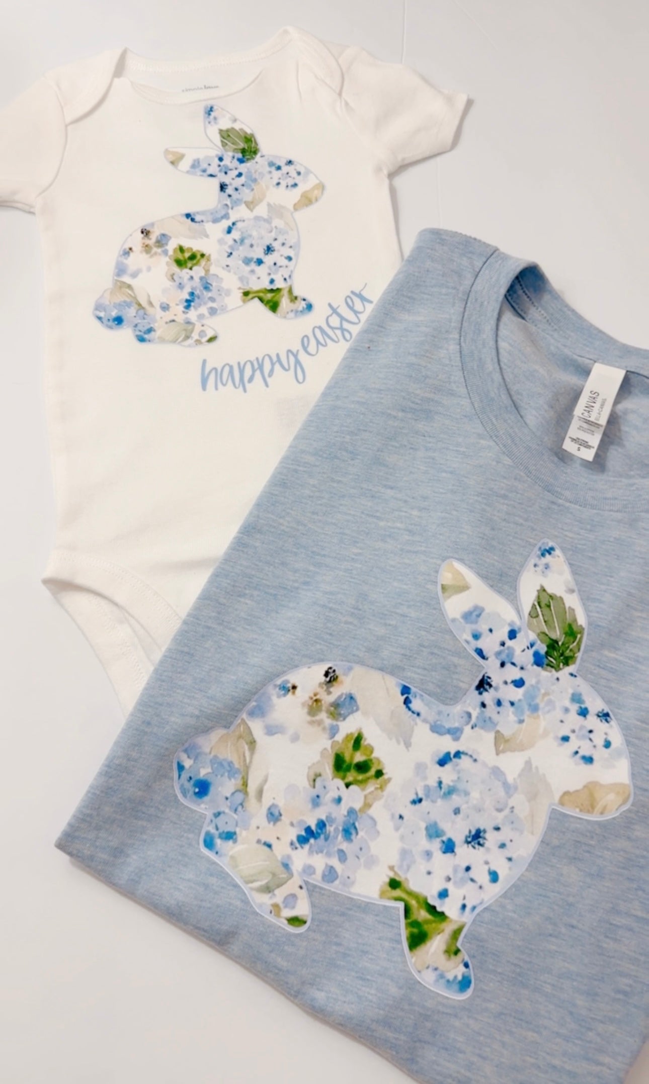 Mommy and Me Spring Floral Easter Matching Blue T-Shirt Set