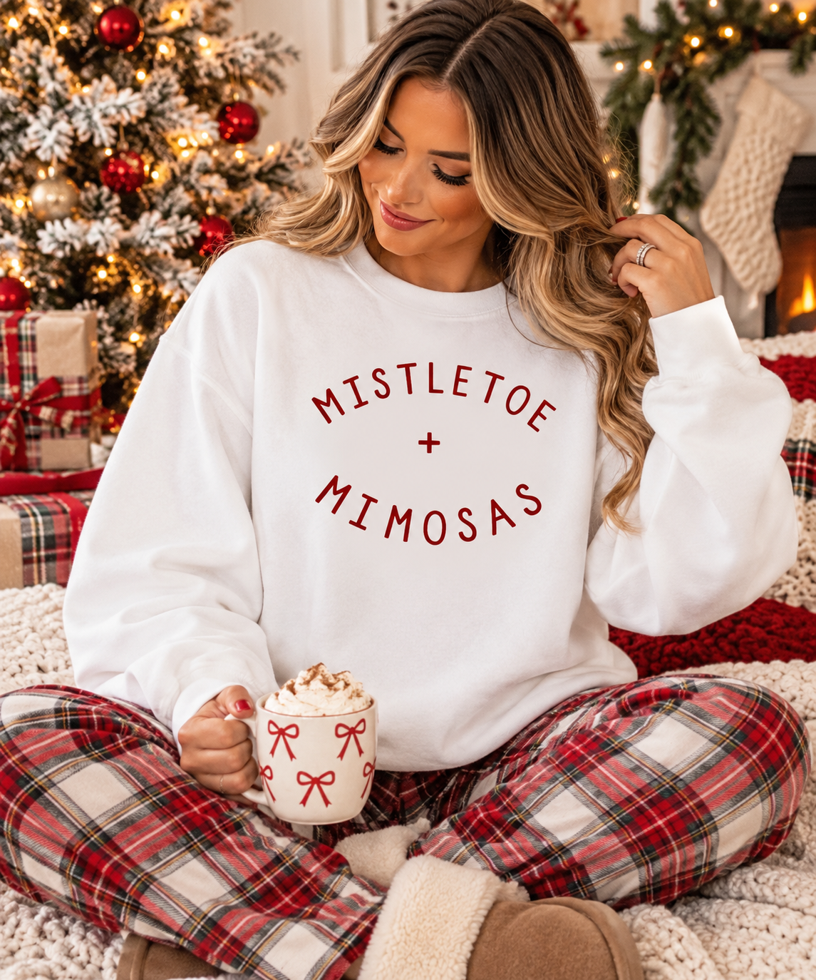 Mistletoe & Mimosas White Christmas Crewneck – Cozy Holiday Brunch Sweatshirt