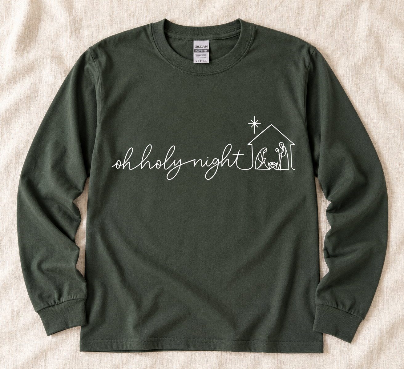 Oh Holy Night Long Sleeve Green Christmas Shirt