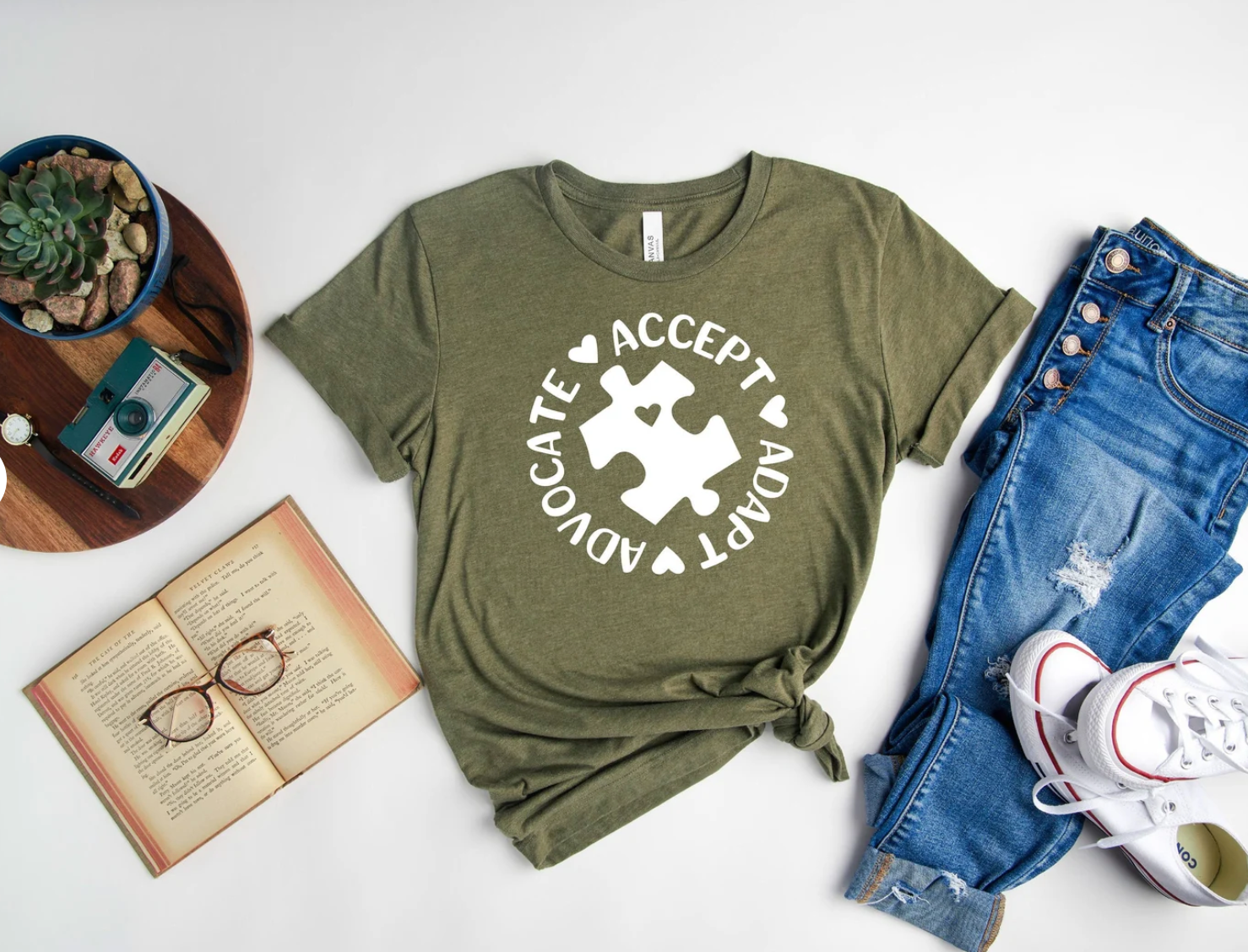 Advocate Accept Adapt Olive Green Autism Awareness Shirt