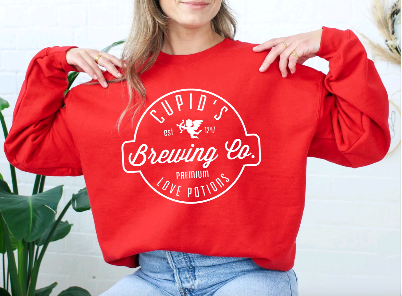 Cupids Brewing Company Red Valentines Day Crewneck