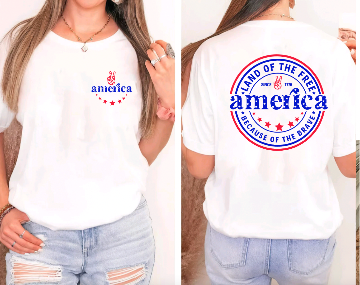 Land of the Brave America White Fourth of July Tee