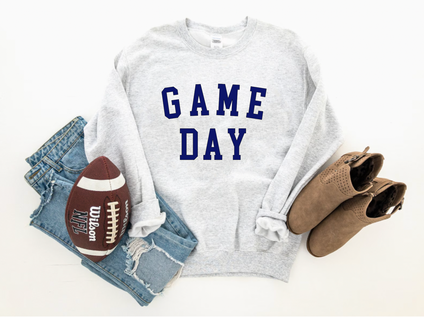 Comfy Game Day Grey and Navy Crewneck