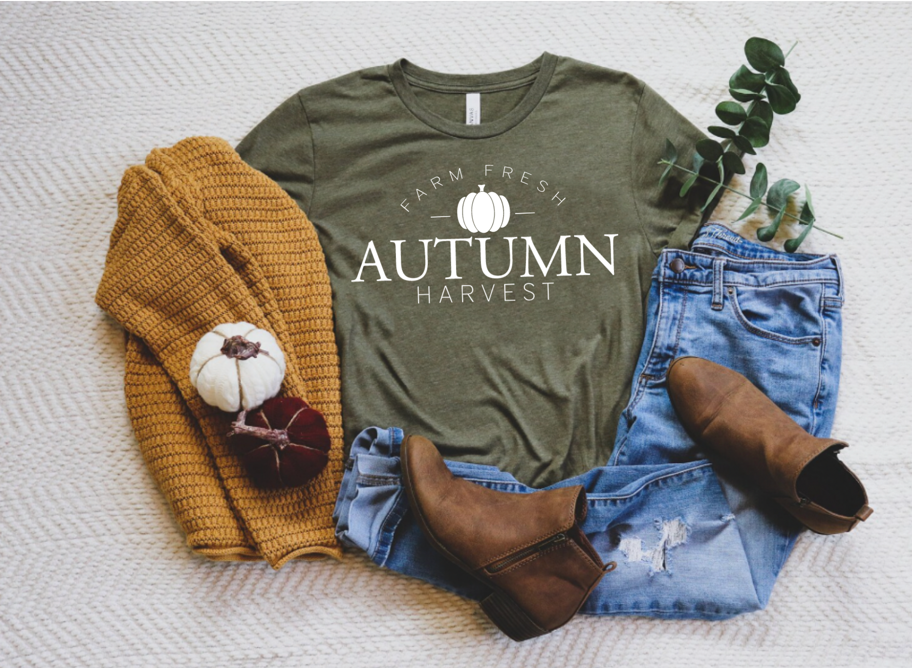 Farm Fresh Autumn Harvest Olive Green Shirt