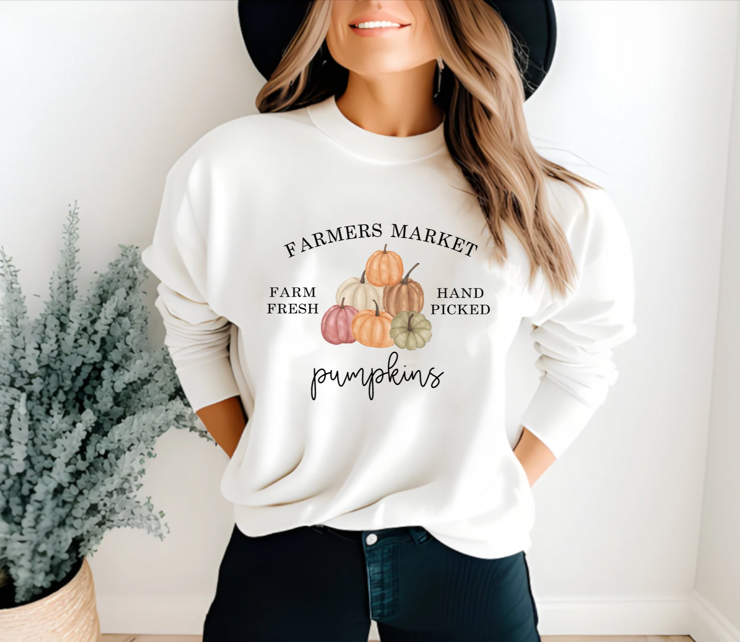 Farmers Market Pumpkin Fall White Crewneck