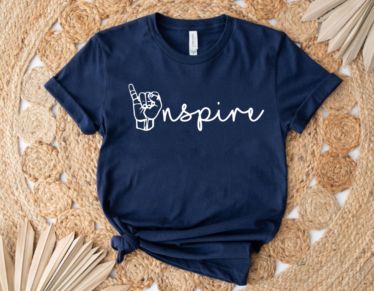 Inspire Sign Language Navy Blue Tee