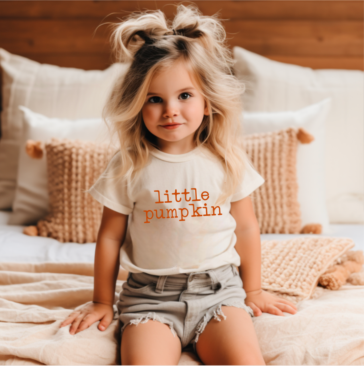 Little Pumpkin Burnt Orange and Natural Fall Shirt for Toddlers