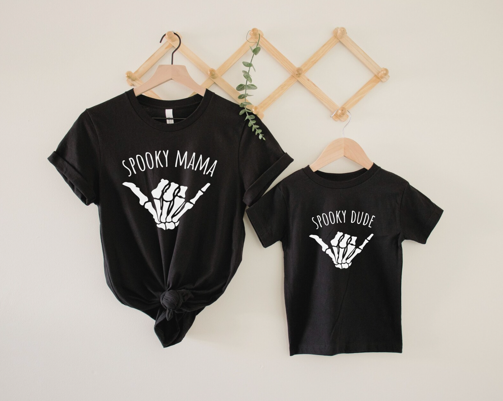 Spooky Mama Spooky Dude Mommy and Me Matching Black Halloween Tees