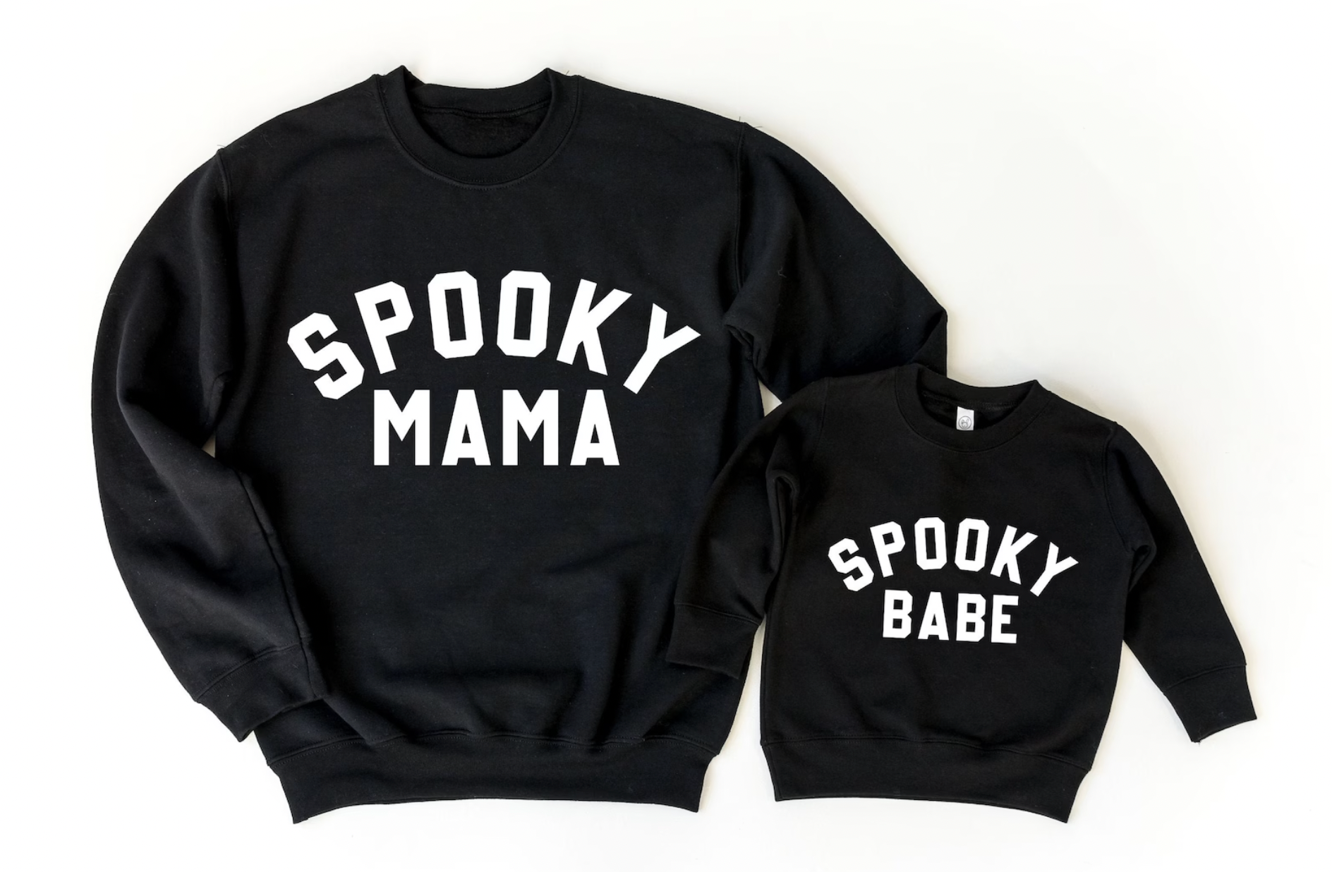 Spooky Mama Spooky Babe Mommy and Me Matching Black Halloween Crewnecks