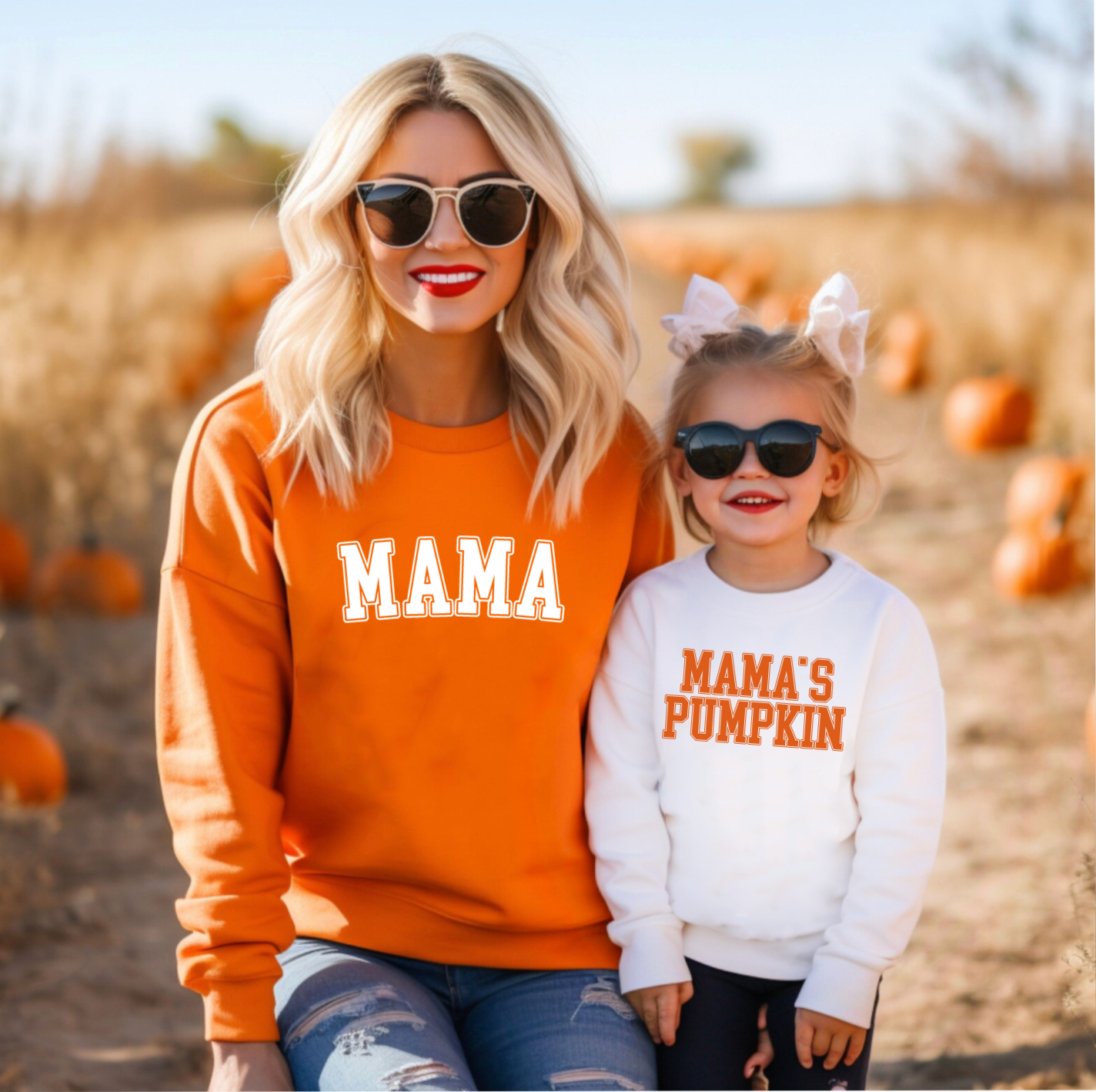 Mama and Mama's Pumpkin Mommy and Me Matching Fall Long Sleeve Crewnecks
