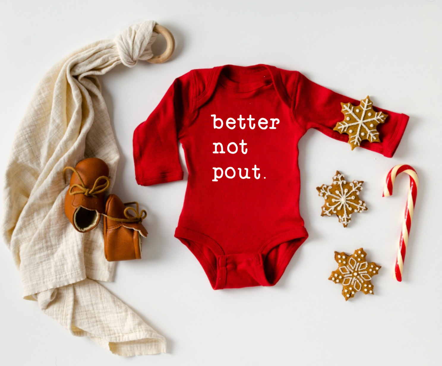 Better Not Pout Red Vintage Red Christmas Bodysuit For Babies