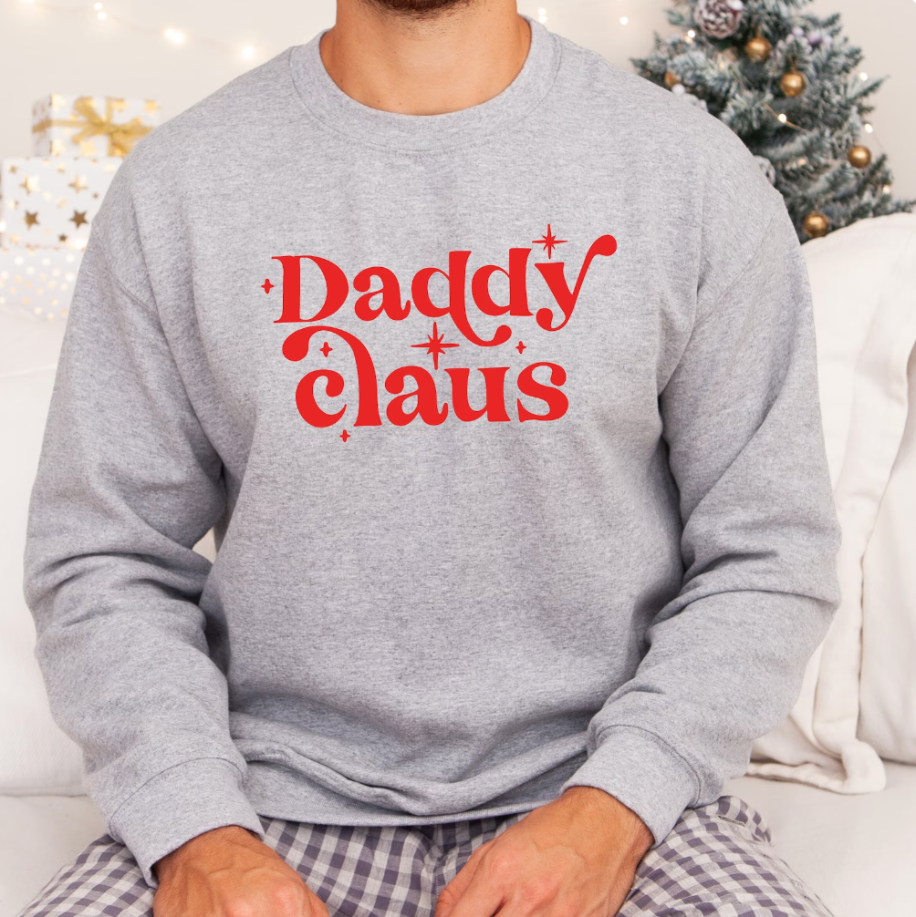 Daddy Clause Christmas Grey Crewneck