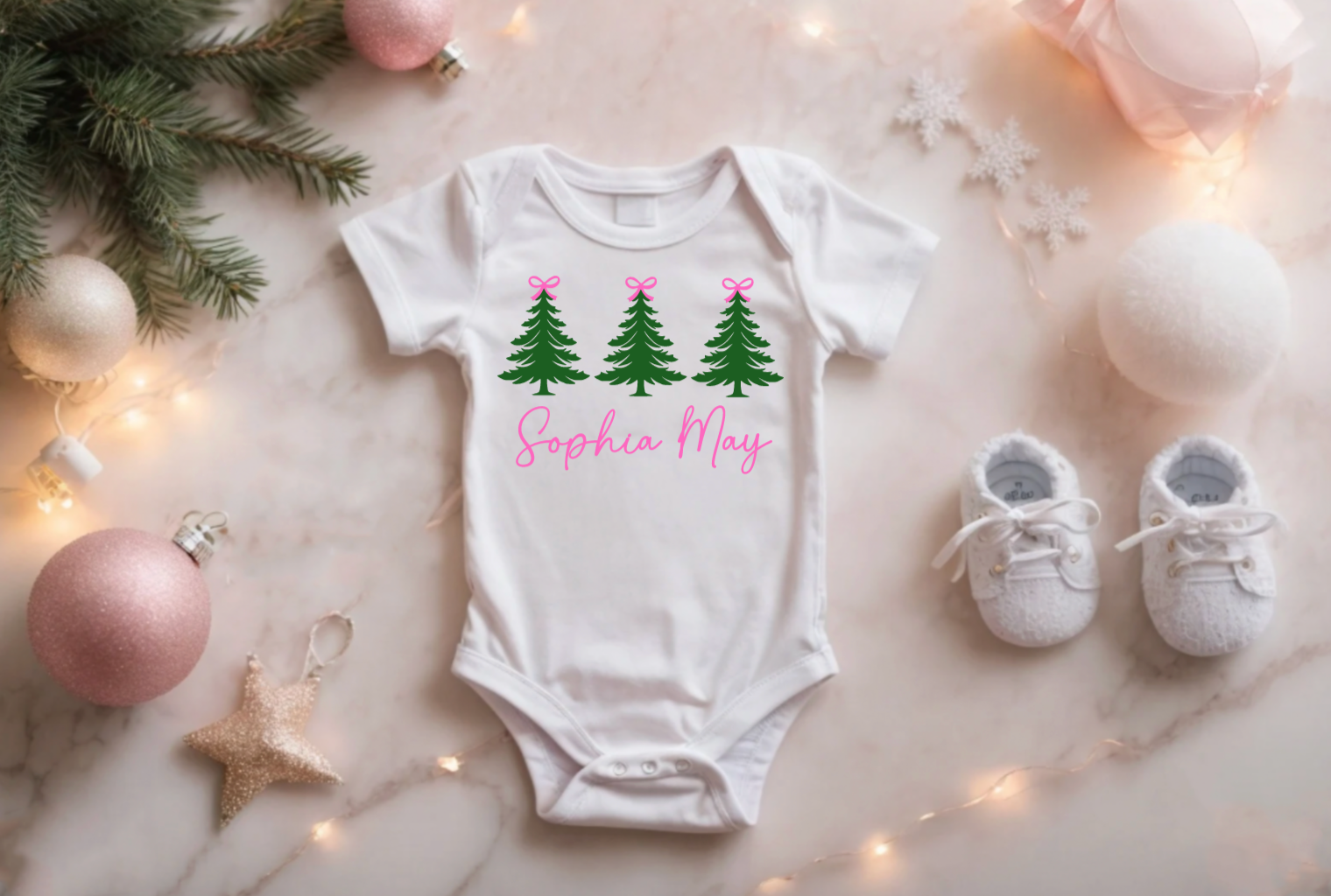 Personalized Pink Bow Christmas Tree Tees