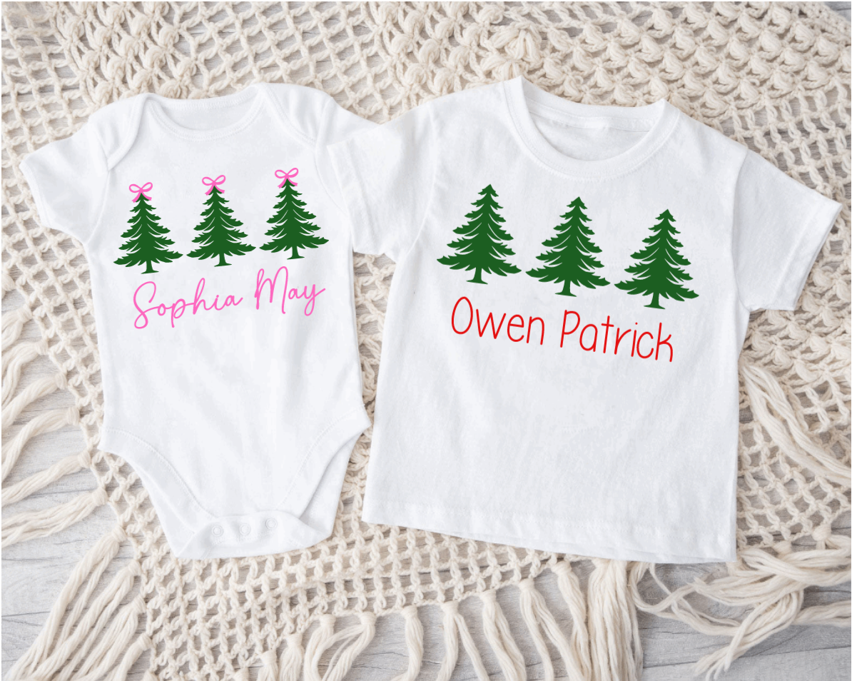 Personalized Matching Christmas Tree Shirts for Infants, Toddlers, and Kids