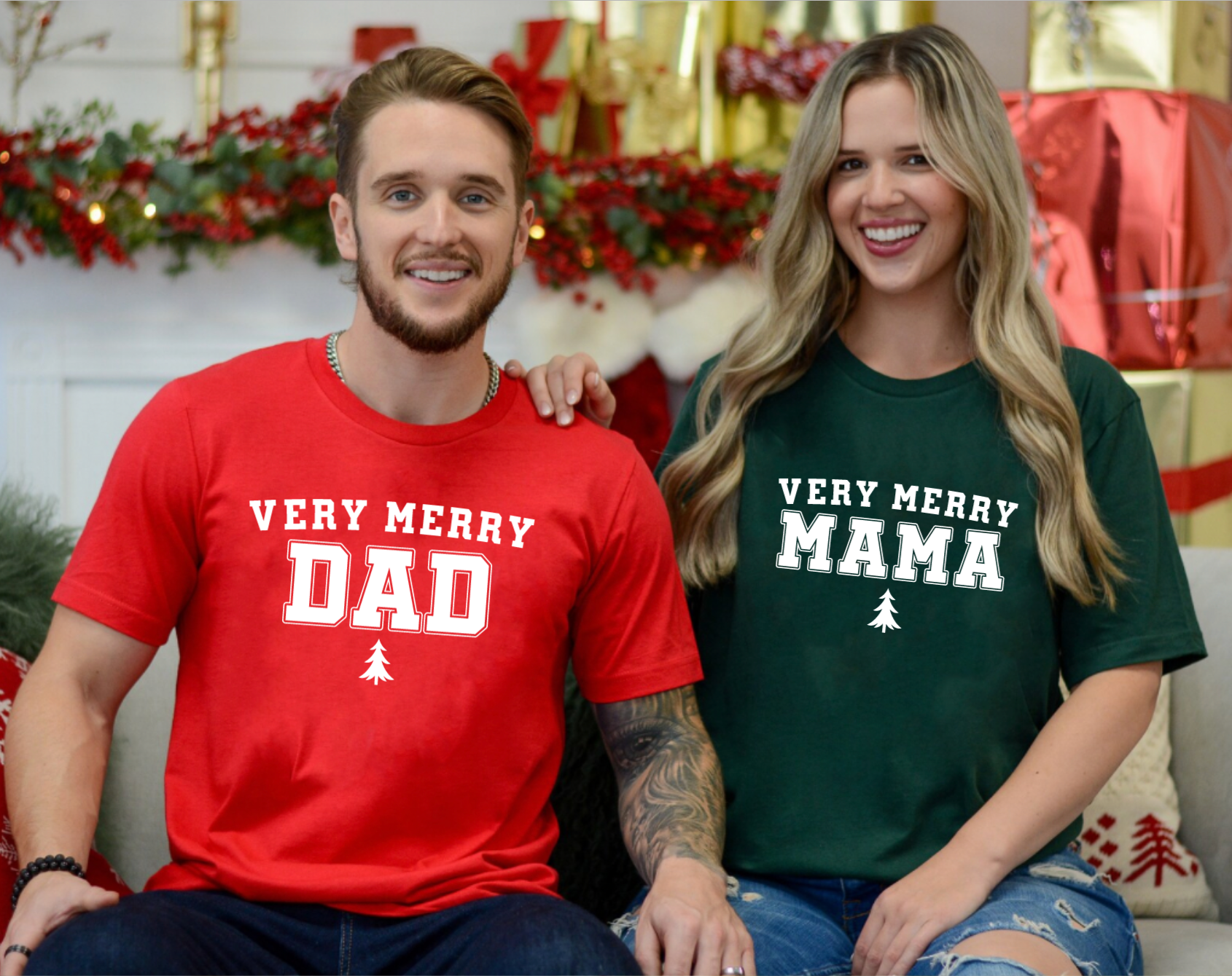 Very Merry Mama Very Merry Dad Christmas Matching Tees