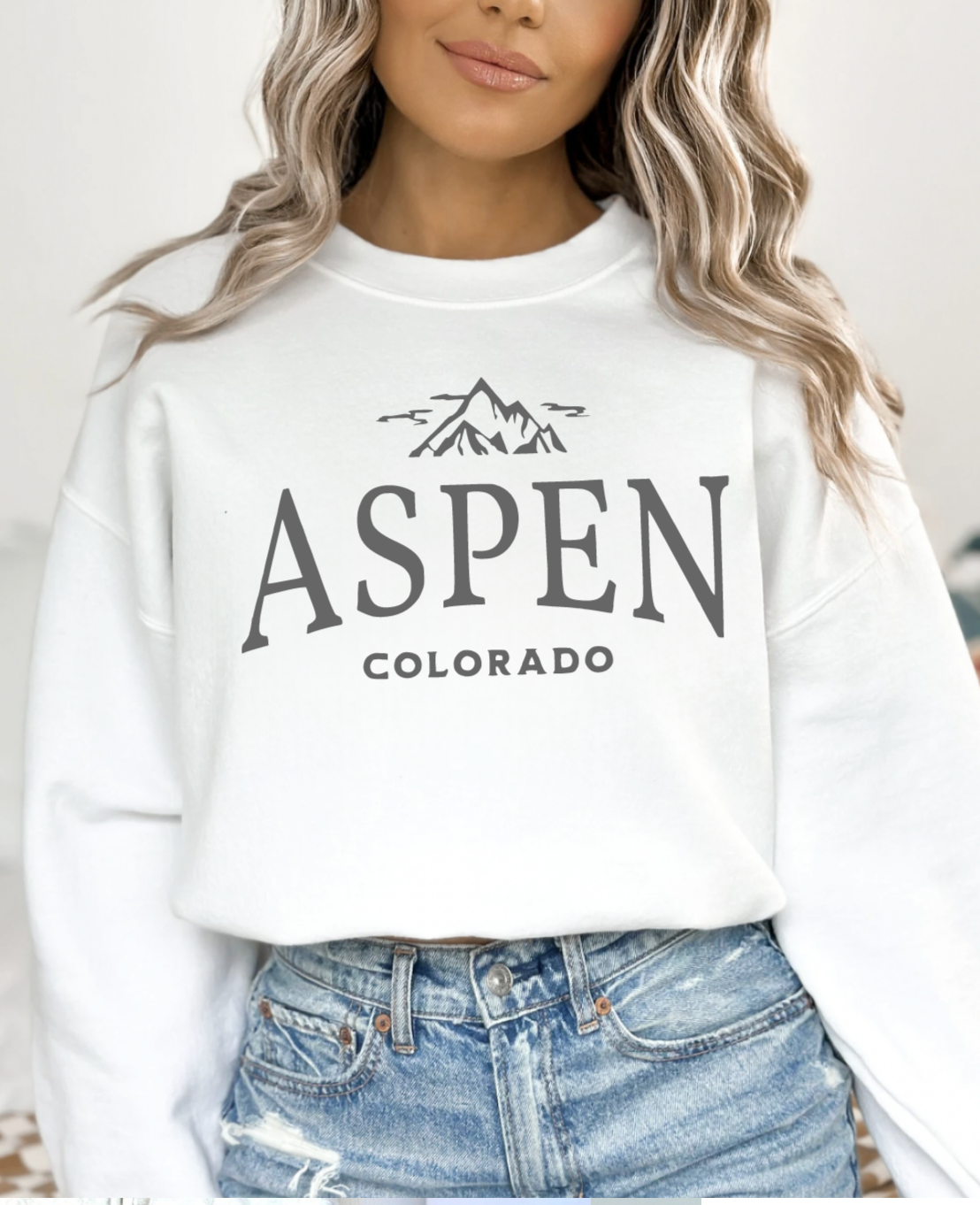 Aspen Colorado Travel Winter White Trendy Crewneck