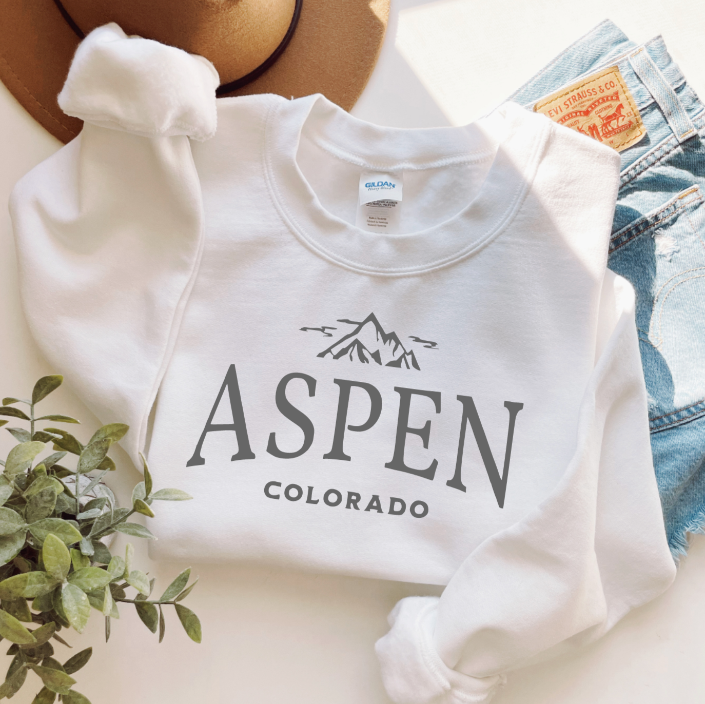 Aspen Colorado Travel Winter White Trendy Crewneck