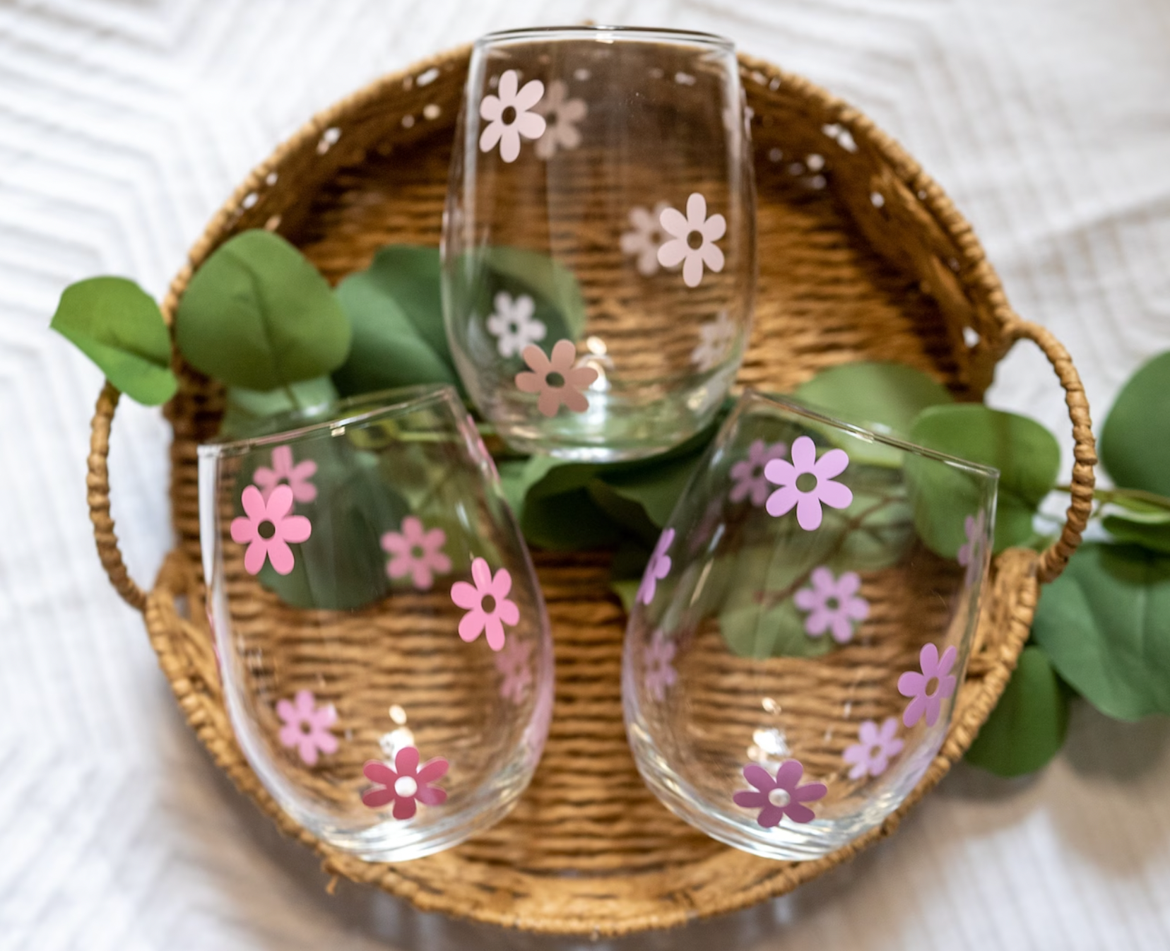 Daisy Colorful Cute Stemless Wine Glass
