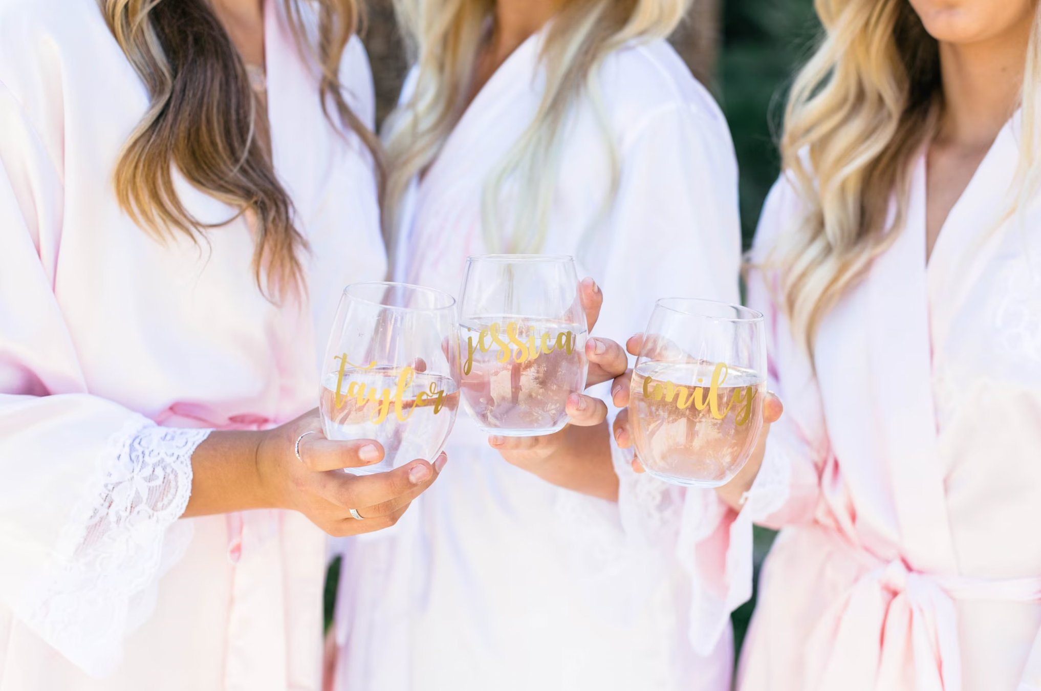 Personalized Stemless Gold Bridesmaid Wedding Wine Glass