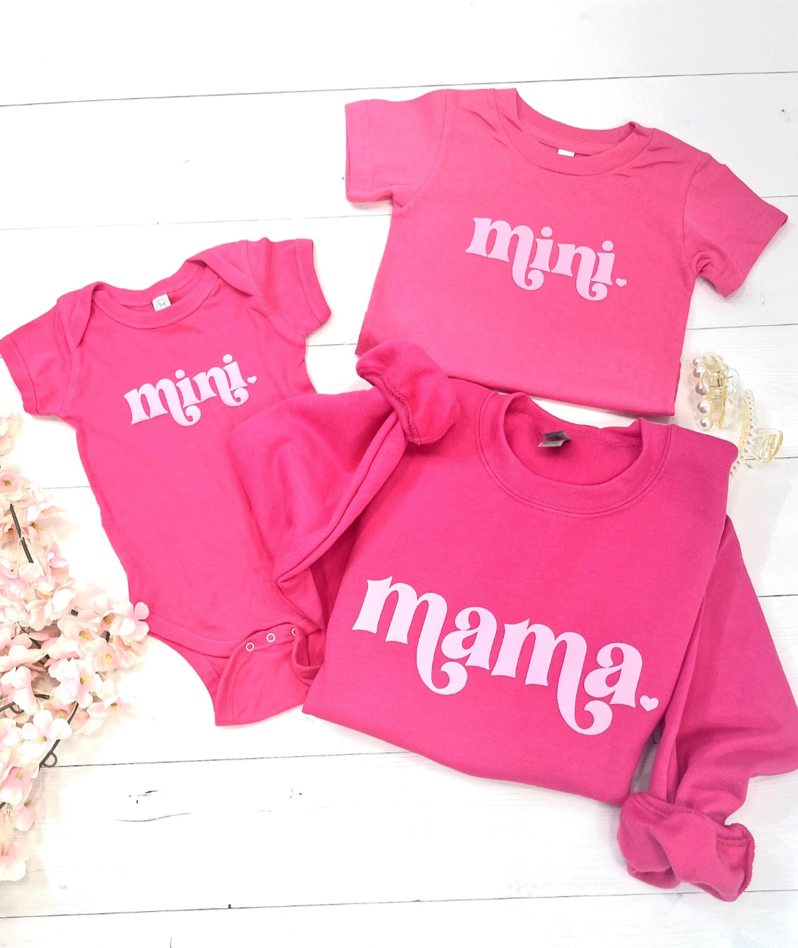 Hot Pink Mommy and Me Matching Crewneck and T-Shirt Set