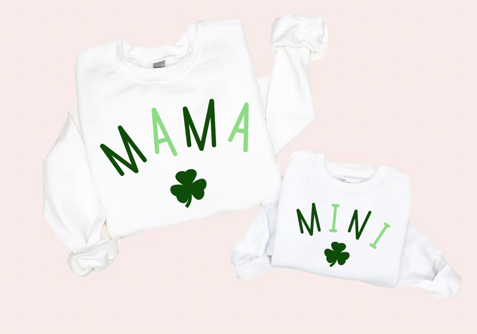 Mommy and Me Mama and Mini St. Patricks Day White Matching Long Sleeve Set