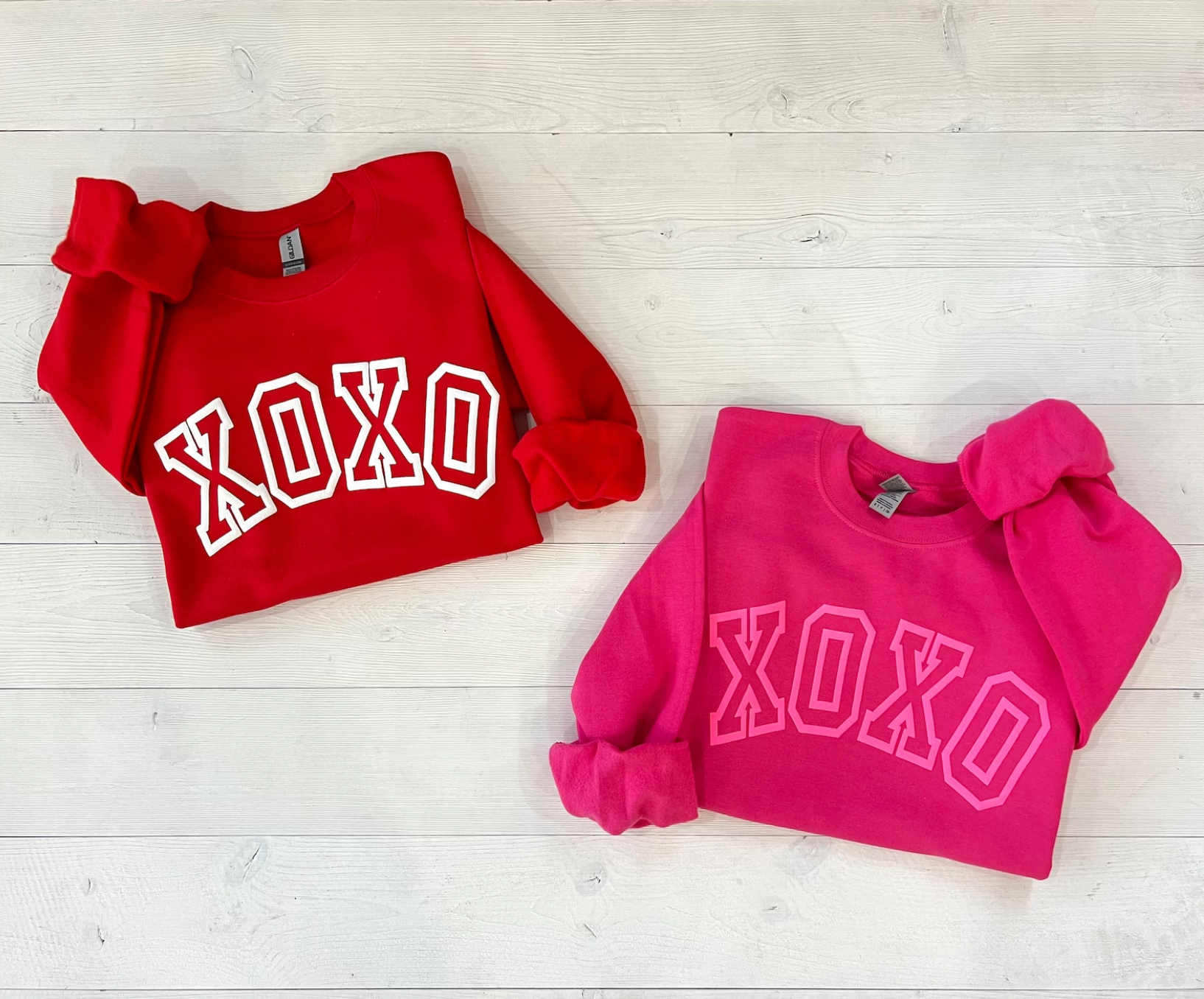 XOXO Puffy Printed Pink or Red Valentine Crewnecks