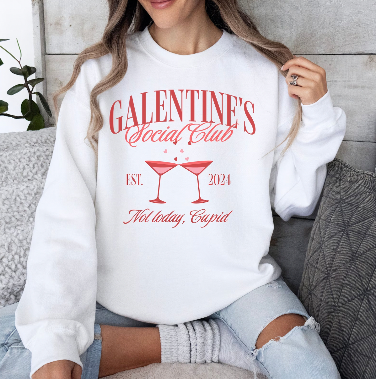 Galentine's Day Social Club White Valentine Crewnecks