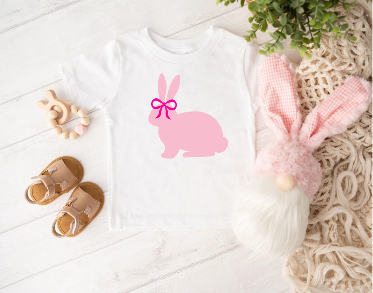 Pretty Pink Easter Bunny Bow Kids White T-Shirt