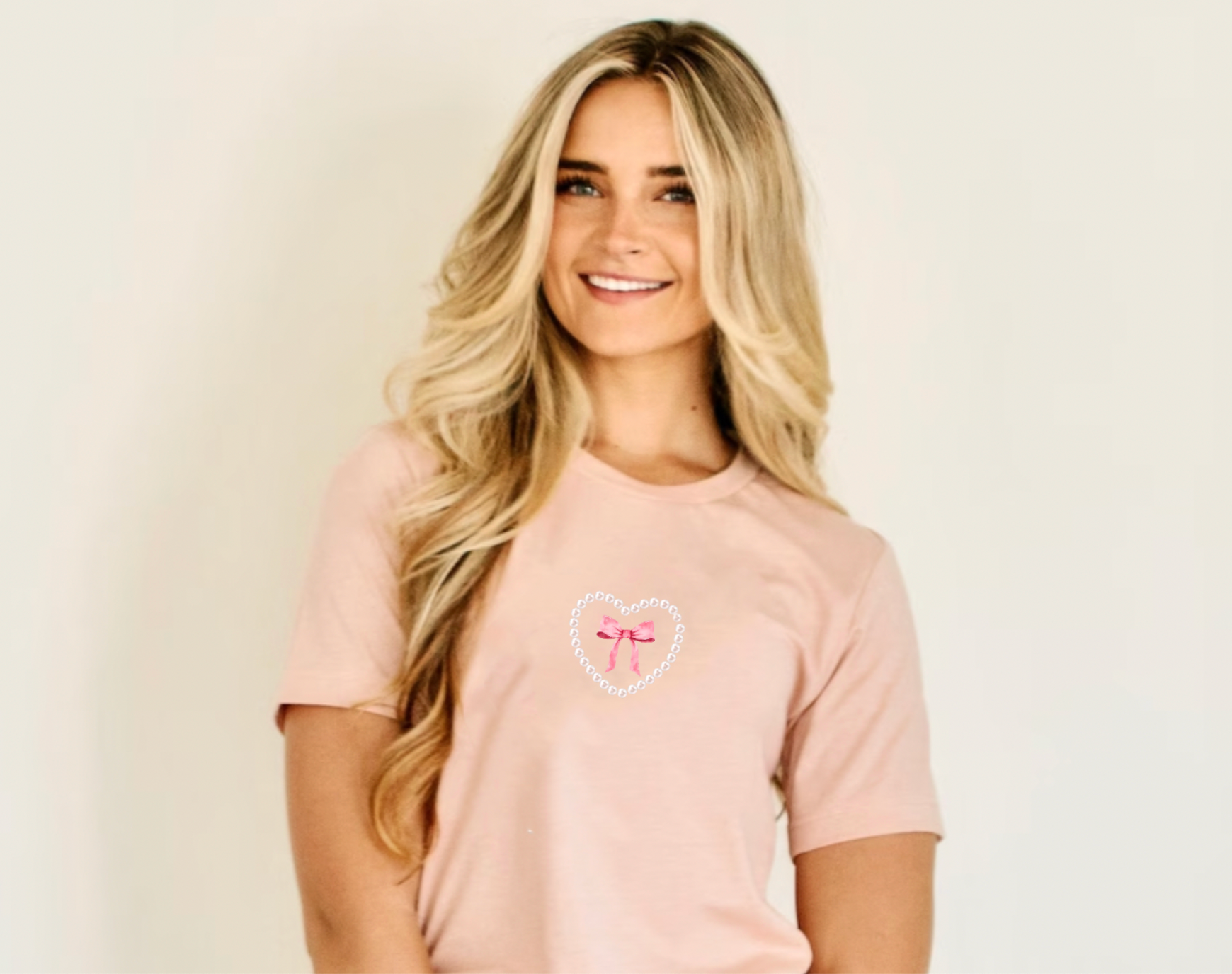 Coquette Pink Bow and Pearls Valentine's Day Pink Tee