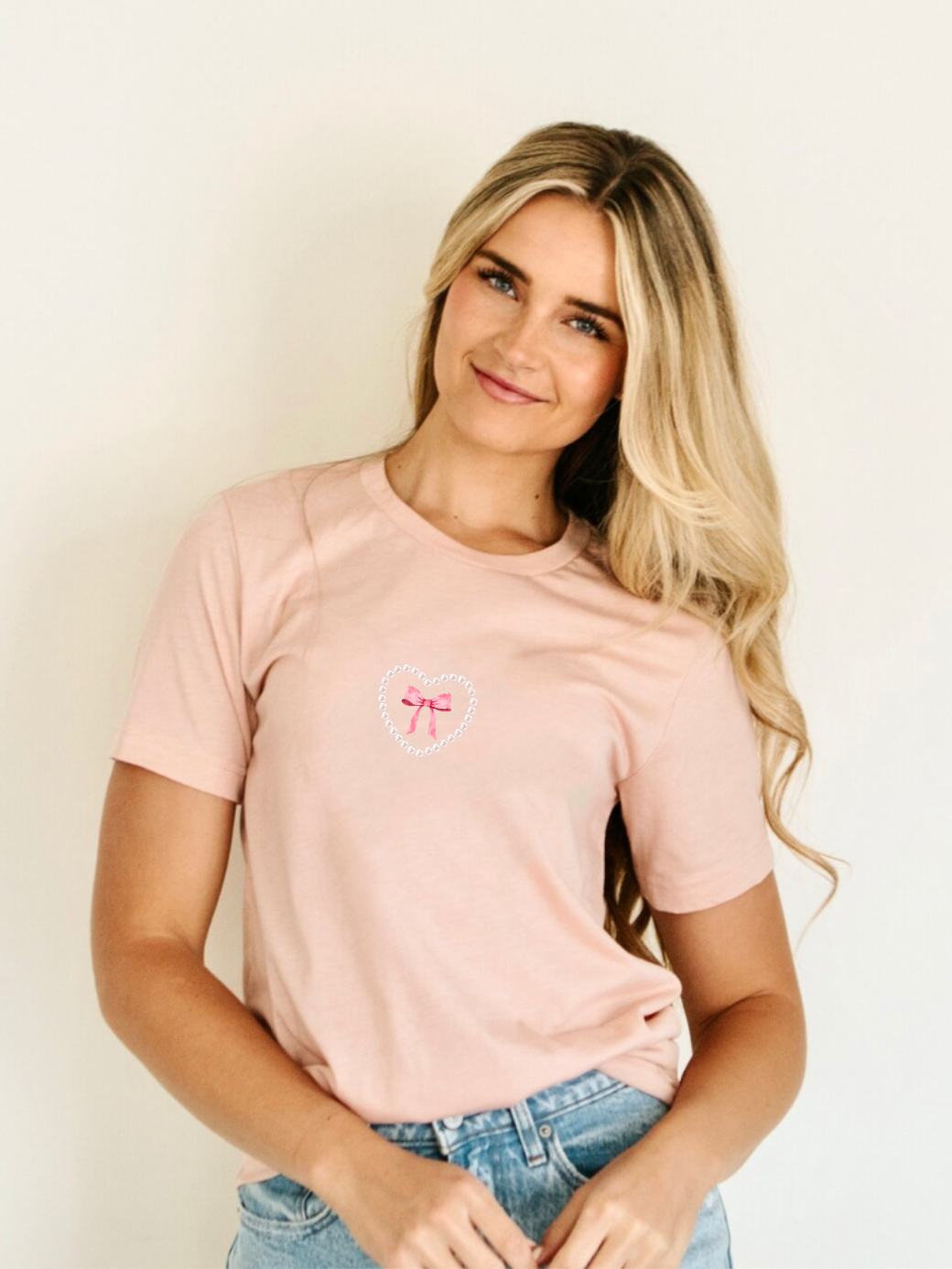 Coquette Pink Bow and Pearls Valentine's Day Pink Tee