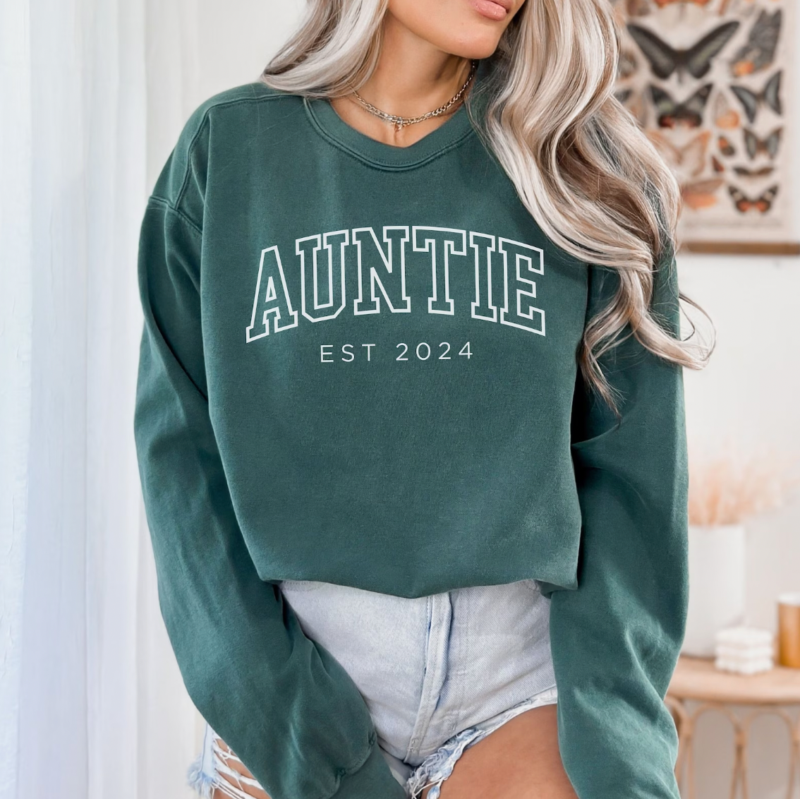 Auntie Long Sleeve Green Crewneck Sweatshirt