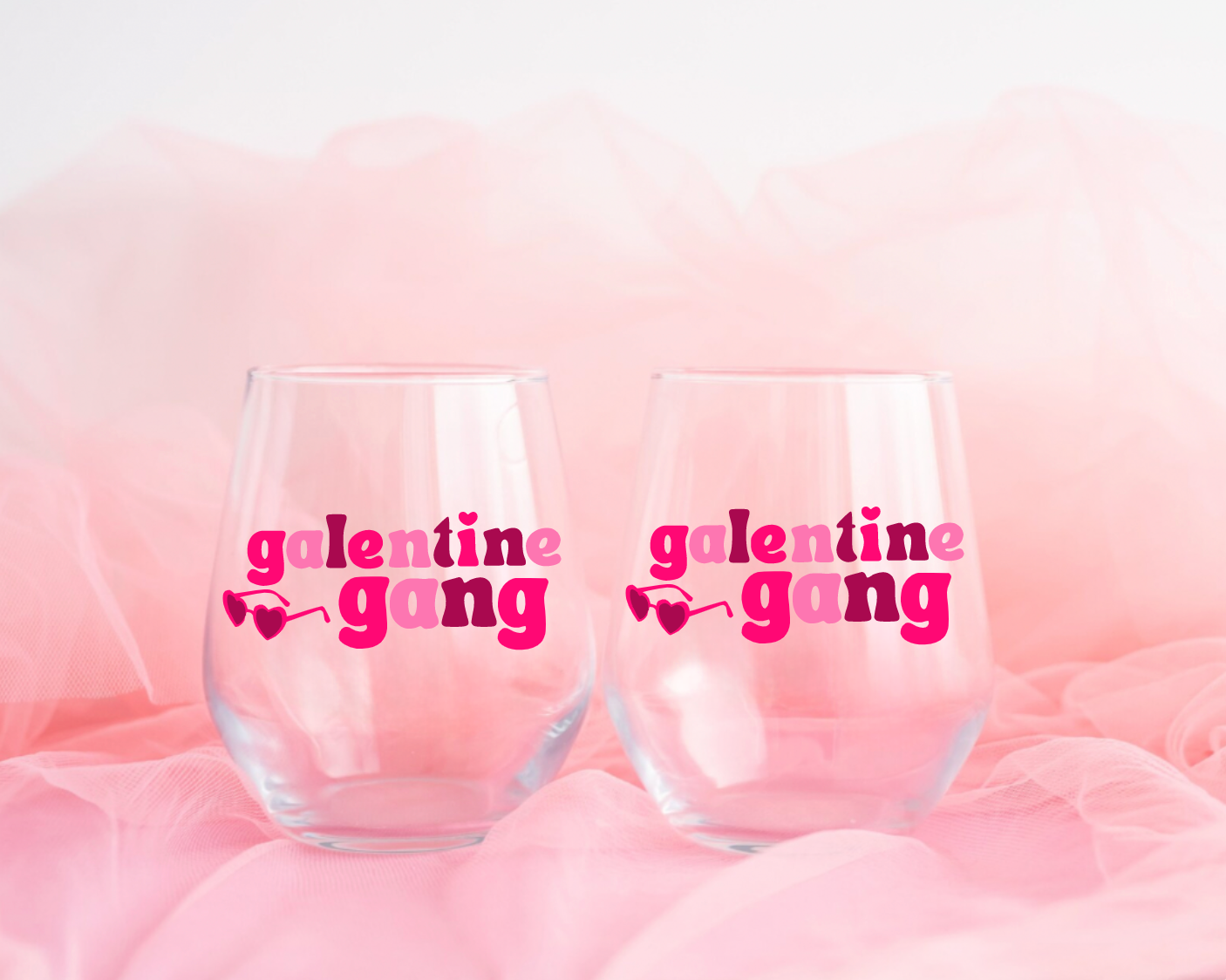 Galentines Gang Valentines Day Stemless Wine Glass
