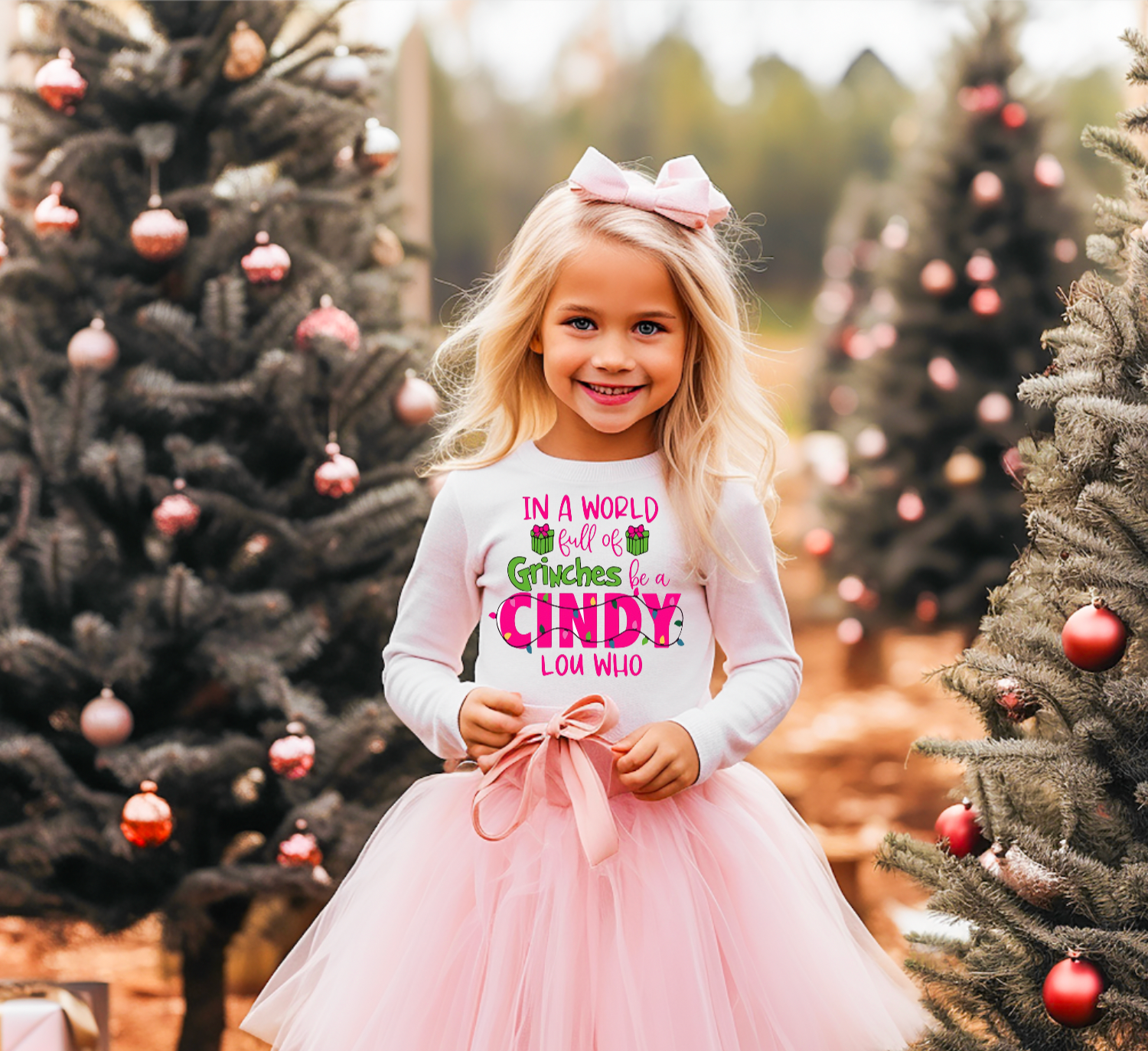 In A World Full of Grinches Be A Cindy Lou Who White Shirt for Kids