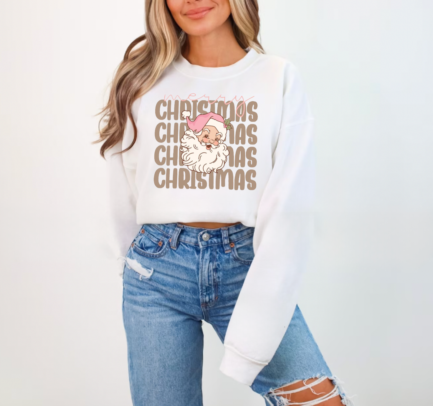 Merry Christmas Santa White Crewneck