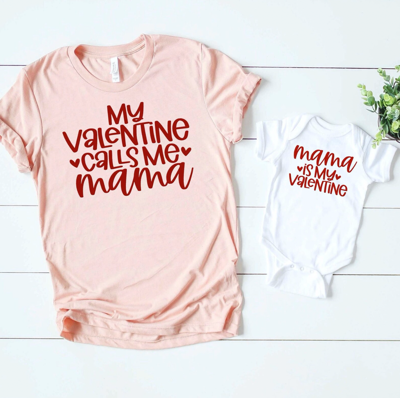 Mama and Mini Matching Light Pink, White, and Red Valentines Day T-Shirt Set