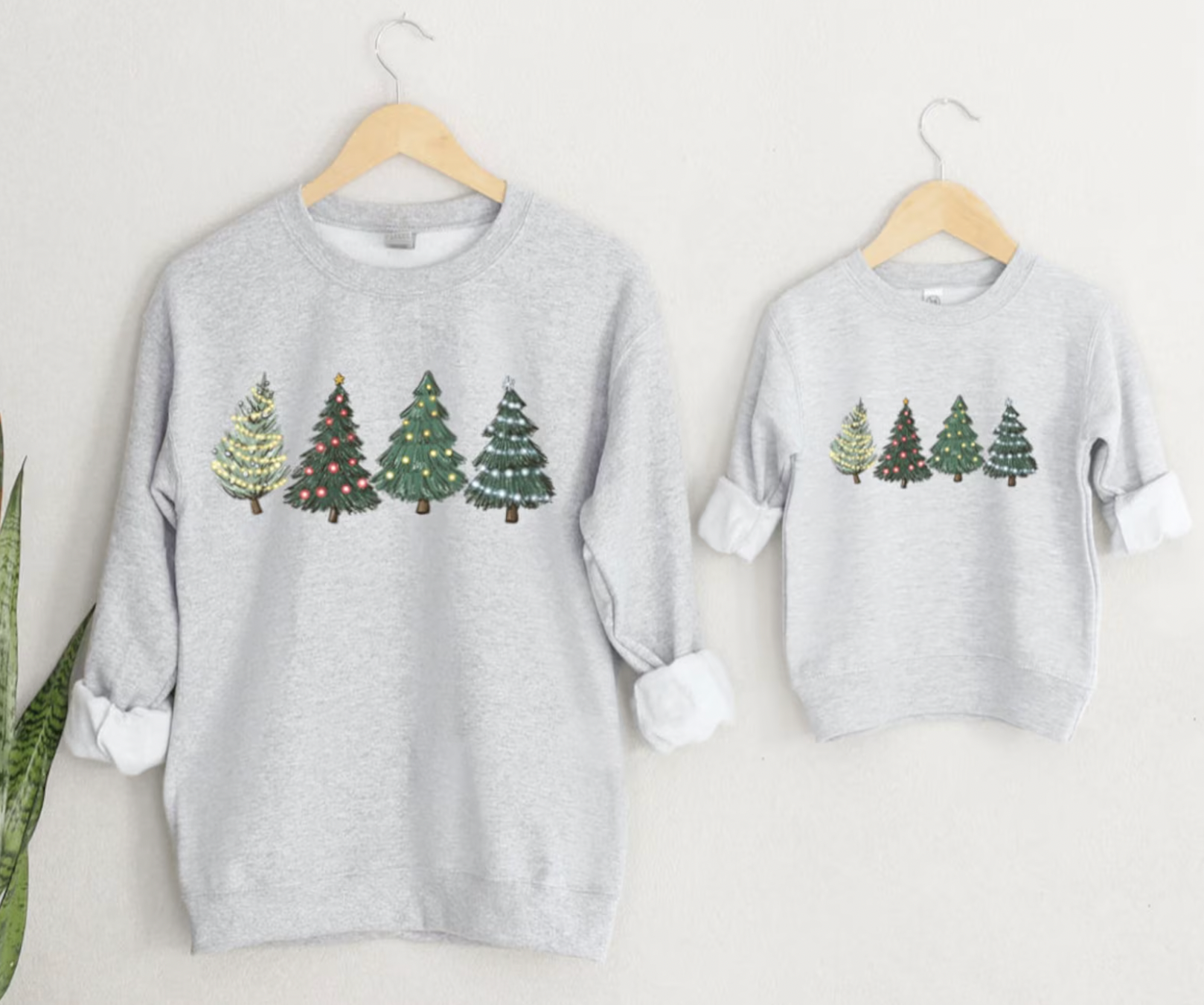 Matching Mommy and Me Grey Long Sleeve Christmas Tree Tees