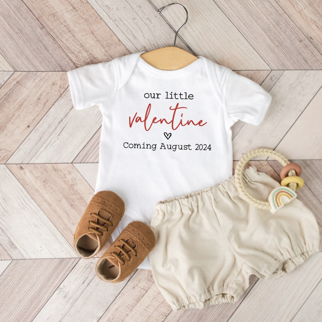 Our Little Valentine Pregnancy Announcement Short Sleeve Bodysuit