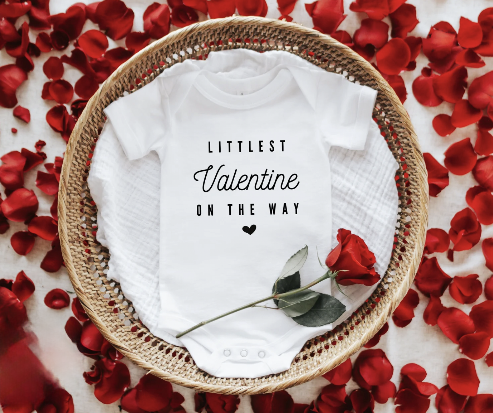 Littlest Valentine On The Way Pregnancy Announcement Short Sleeve Bodysuit