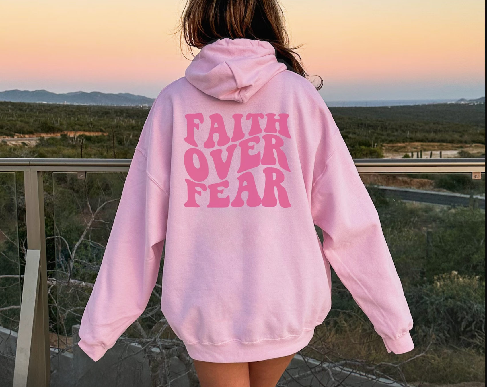 Faith Over Fear Pink Hoodie