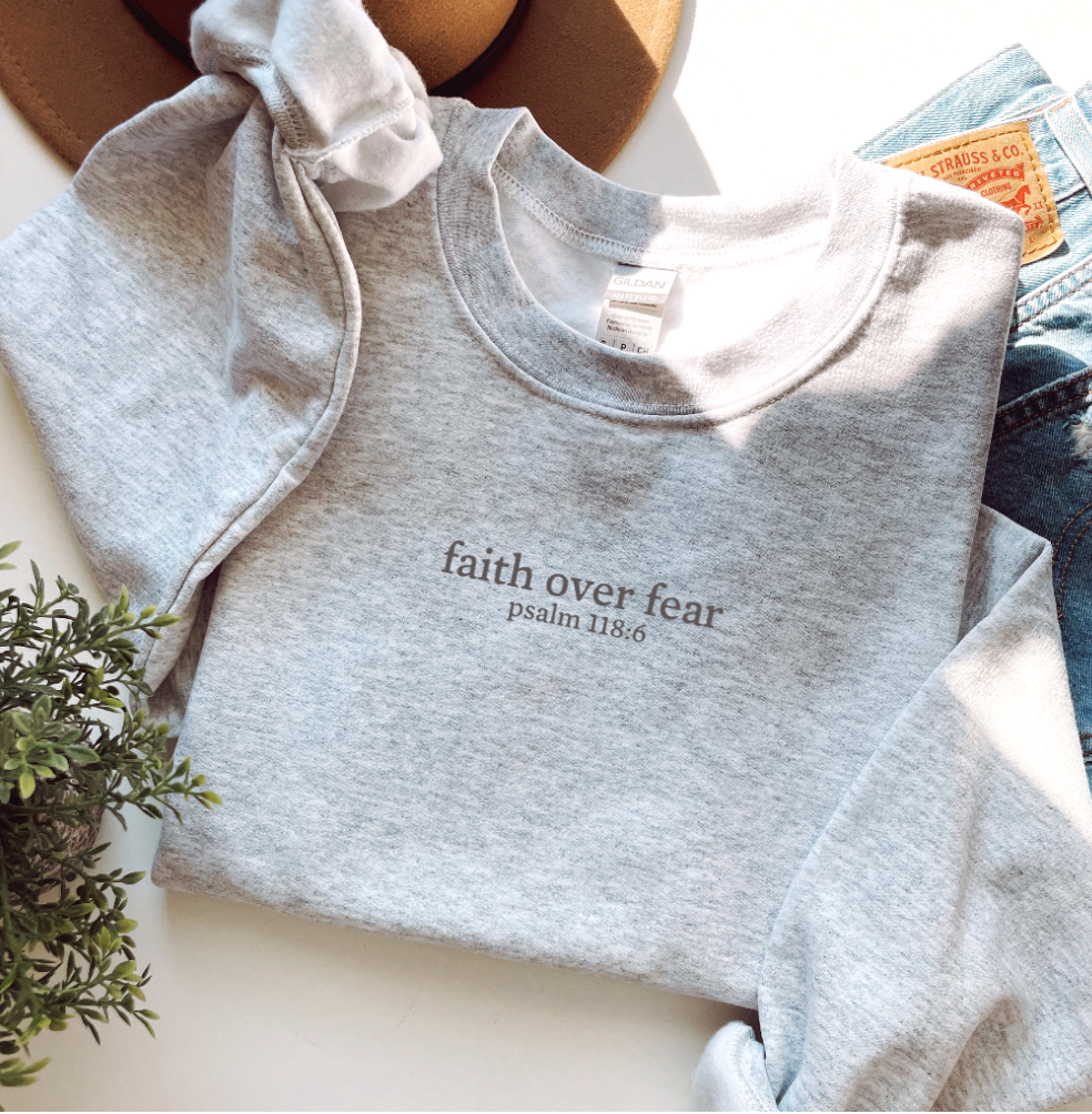 Faith Over Fear Light Grey Oversized Crewneck