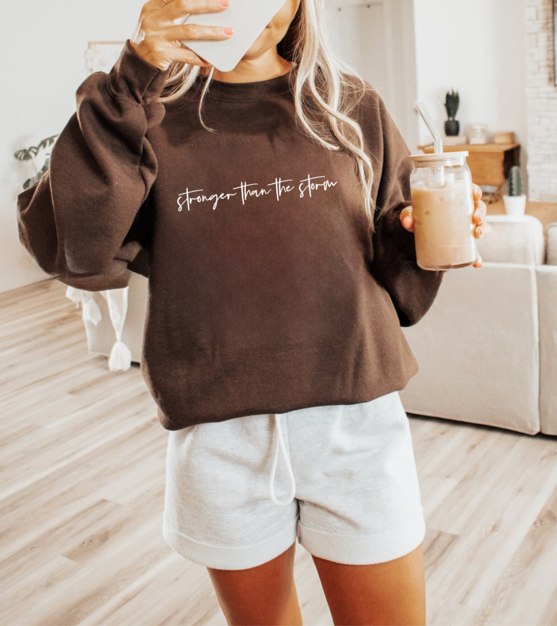 Stronger Than The Storm Oversized Light Brown Crewneck