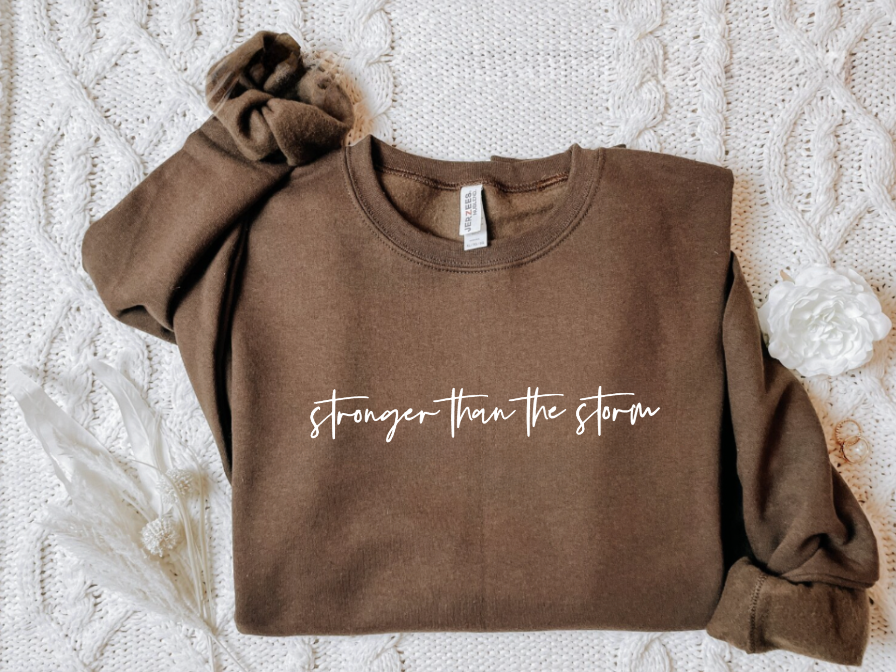 Stronger Than The Storm Oversized Light Brown Crewneck